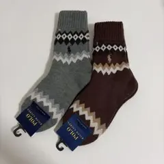 ポロラルフローレン ルームソックス あったか靴下 グレー ブラウン 新品 2足