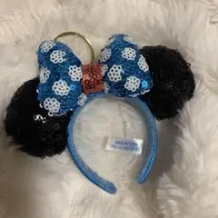 ディズニー　ミニー スパンコール カチューシャ キーチェーン　リボン　水色