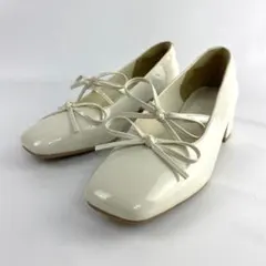 【ラスト1点】ダブルリボン スクエアトゥ パンプス 24cm アイボリー 低反発