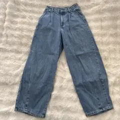 デニムブルー ワイドパンツ ゴムウエスト ジーユー　150