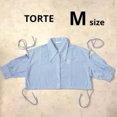 TORTE クロップドシャツ ストライプ 刺繍ロゴ 青白 ショート丈 Mのサムネイル