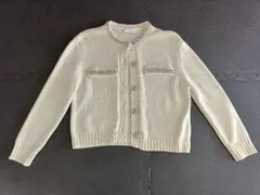 ZARA ビジュー付きニットカーディガン アイボリー L