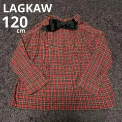 LAGKAW 赤のチェック柄リボン付きシャツ