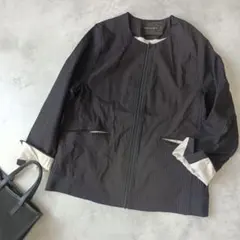 タグ付き未使用 エスパスデカルマ ノーカラージャケット ブルゾン ストライプ 紺