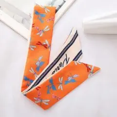 スカーフ⑤ リボンスカーフ　シルクタッチ韓国風　バッグアレンジ　ヘアアレンジ