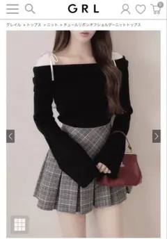 ❤️GRL❤️チュールリボンオフショルダーニットトップス[gf110]