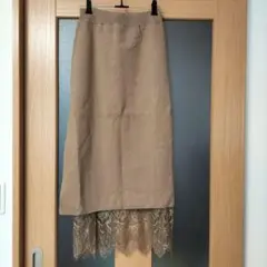 ✦美品✦ DURAS ベージュ コーデュロイ タイトスカート レース裾のサムネイル
