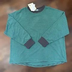 緑と黒のストライプ 長袖カットソー LL