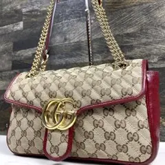 美品 グッチ GGマーモント キルティング チェーン ショルダーバッグ
