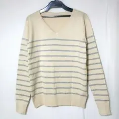 新品 レディース Vネックハイゲージニット シンプル ボーダー柄