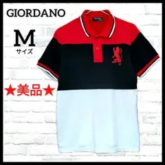【美品】ジョルダーノライオン刺繍入り半袖ポロシャツ 赤黒白 Mのサムネイル