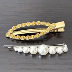 【2点セット】エレガント　ホワイト　パール　　ゴールド　ヘアピン