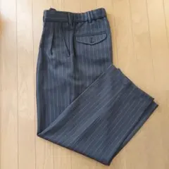 GU ダークグレー ストライプ ワイドパンツ メンズ