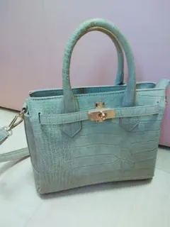 合皮 ベージュ クロコ柄 ハンドバッグ ショルダーバッグ (中古)