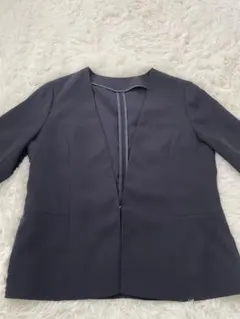 WHITEJOOLA ホワイトジョーラ　ネイビー　ノーカラー　ツイル　ジャケット
