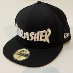 美品 THRASHER ニューエラ 59FIFTYキャップ 黒 7 3/8