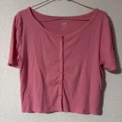 GAP リブ 半袖 カーディガン ピンク L 海外ガールのサムネイル