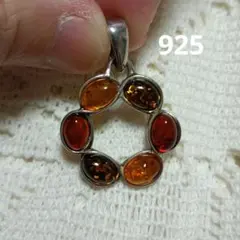 アンバー 琥珀 925 サークル ネックレストップ