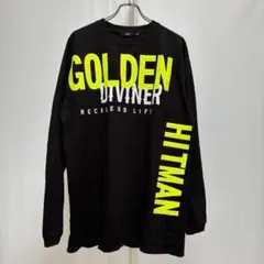美品　DIVINER 英字プリント　ロングTシャツ（X L）黒　蛍光　綿100%のサムネイル