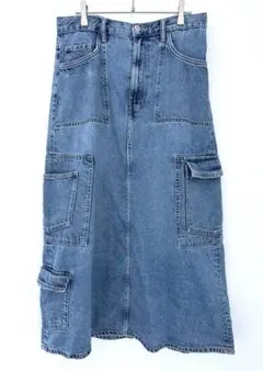 ZARA デニムスカート カーゴポケット ミモレ丈 L