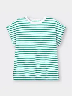 GU ジーユー スムースフレンチスリーブT(ボーダー)RS 53 GREEN