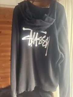 Stussy ジップアップパーカー ブラック Lファスナー破損ジャンク品