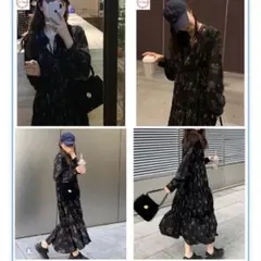 韓国風 花柄ワンピース Sサイズ