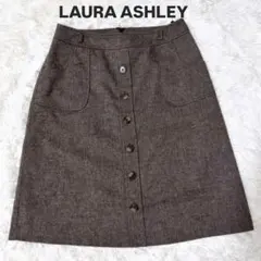 ローラアシュレイ Aラインスカート L ブラウン ボタンデザイン ウール混 春