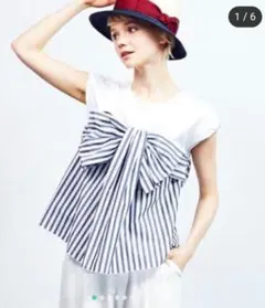 最終值下け！LANVIN en Bleu ランバンオンブルー リボン　Tシャツ