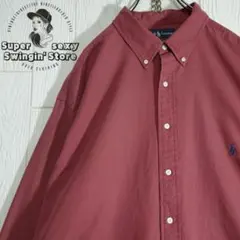 人気 ラルフローレン 長袖シャツ 2XL レッド 刺繍ポニー ボタンダウン 古着