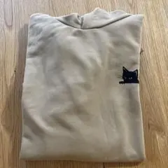 黒猫プリント ベージュ フード付きパーカー