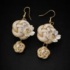 【水引ピアス】梅結び 白×ゴールド　入学式 結婚式