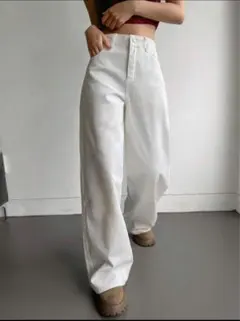 dazy ホワイト ワイドレッグデニムパンツ ジーンズ カジュアル ストリートS