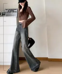 レトロ フレアデニムパンツ ローエッジ