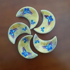 陶器製月形花模様箸置き5個セット