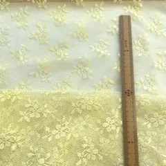 151,レース生地 クリームイエロー 花柄 70cm×100cm