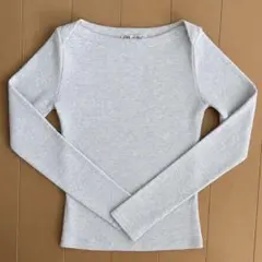 ZARA リブボートネックTシャツ グレー