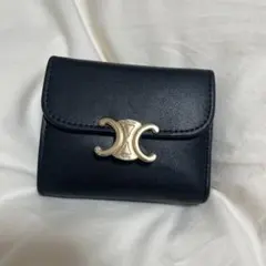 三つ折り財布 ブラック　ゴールド