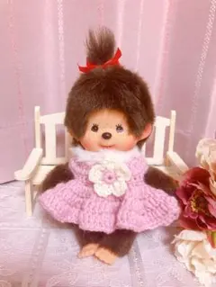 モンチッチ 服 Sサイズ用 ハンドメイド ピンク ワンピース お花