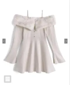 パールストラップ付きファーオフショルダーニットワンピース [tu1776]