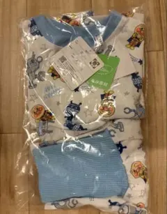 新品　アンパン　年中素材　パジャマ　上下セット　腹巻き付き　ブルー　80