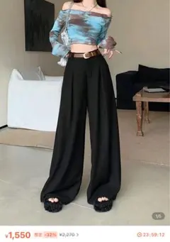 SHEIN プリーツワイドパンツ ブラック