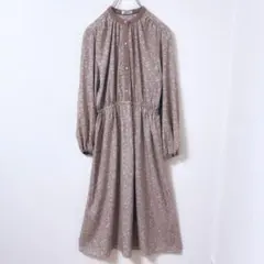 しまむら 花柄 パールボタン ロングワンピース ピンクベージュ M フレア