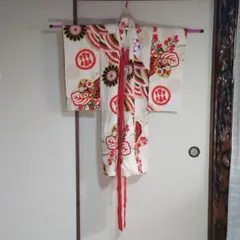 ＊梅や色々な花と杵などのデザイン 着物 女の子 着丈92cm お正月