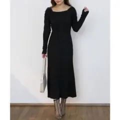 ROYAL PARTY リブ編みオフショルダーワンピース FS ブラック