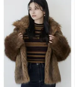 MURUA フェイクファーラインジャガードコート