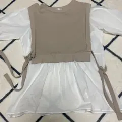 レイヤードデザイン ニットベスト ベージュ