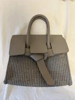 き*あ様 グレー 編み込みレザーハンドバッグ