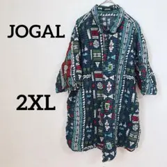 美品✨ JOGAL 【2XL】 多色幾何学模様 半袖シャツ ブルー系
