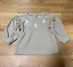 ママラク 80cm mamarakuベージュ フリル付きバルーンスリーブトップス